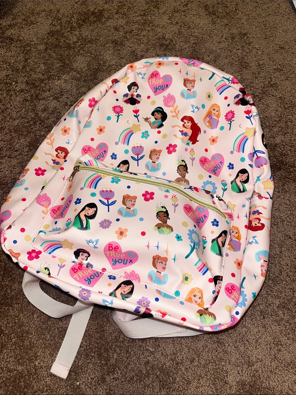 Disney Pink Princess Pattern Backpack with Rainbow Accents